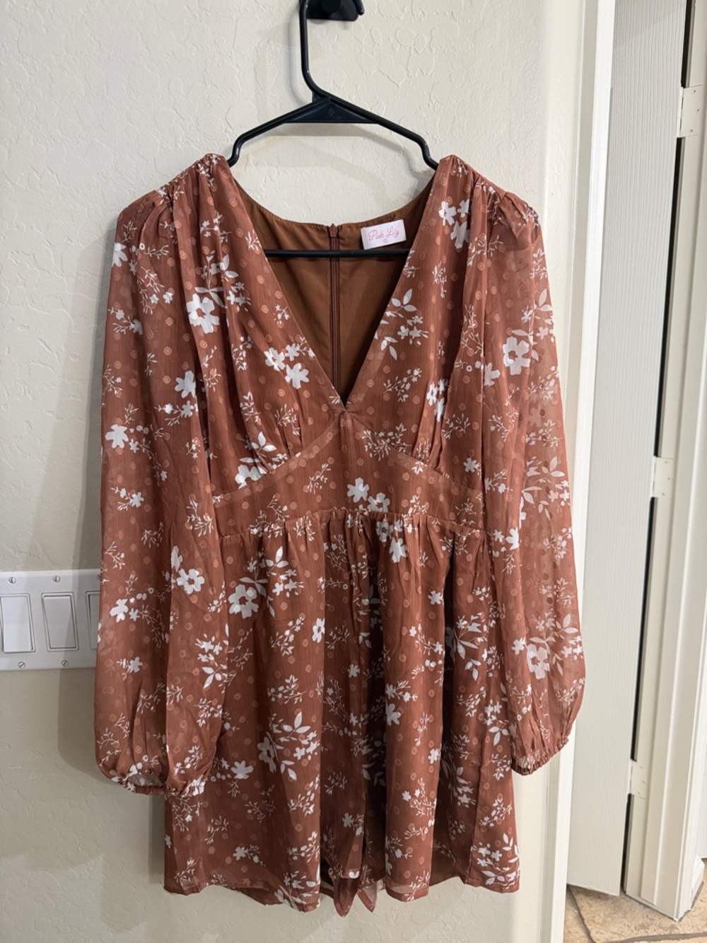 Pink Lily Rust Floral V-Neck Babydoll Dress